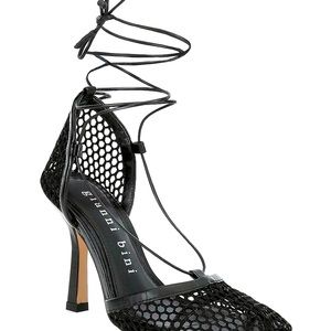 New Gianni Bini Reagan Mesh & Leather Ankle Wrap Black Shoes 6 M